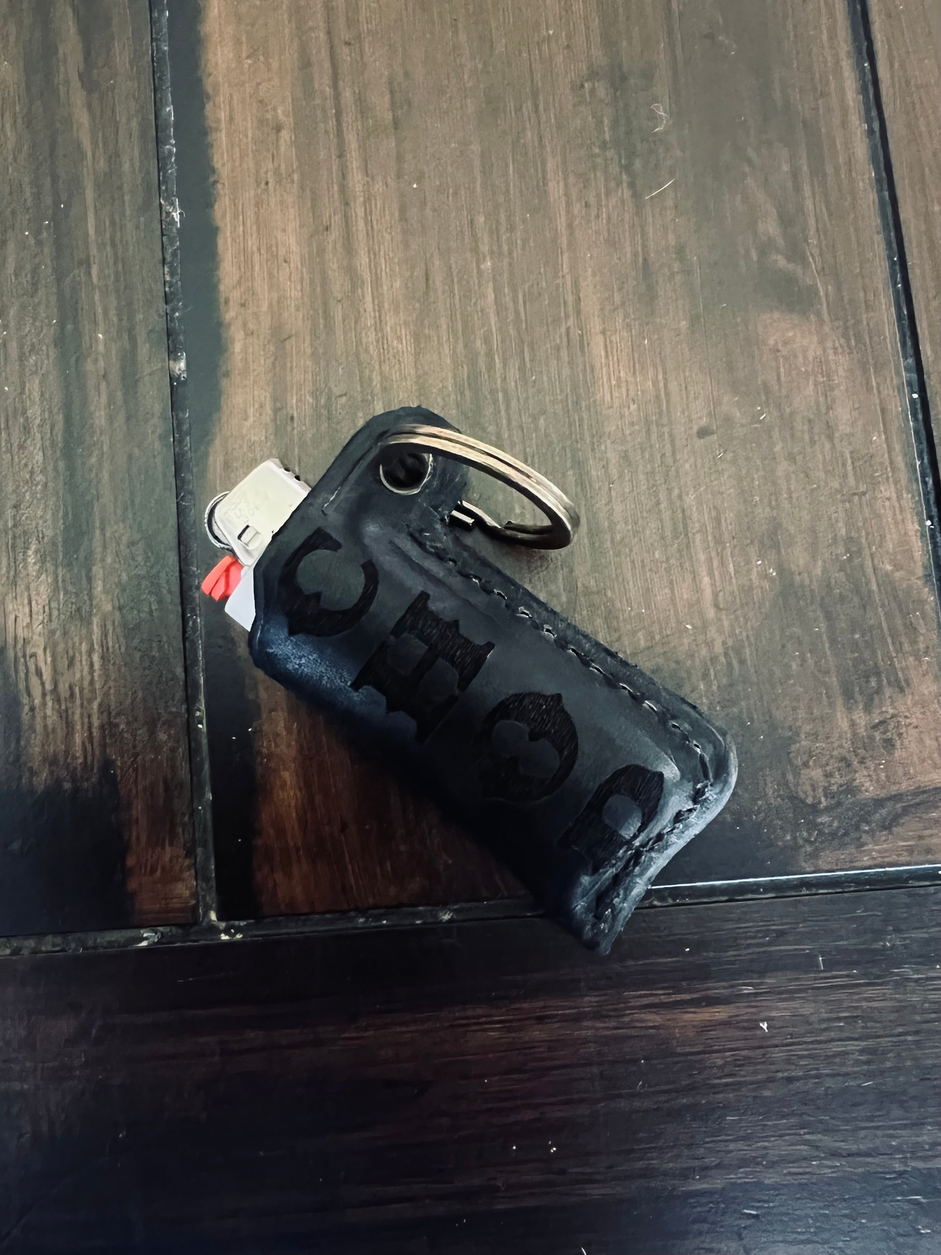 Chop Lighter Leather Keychain (Black)