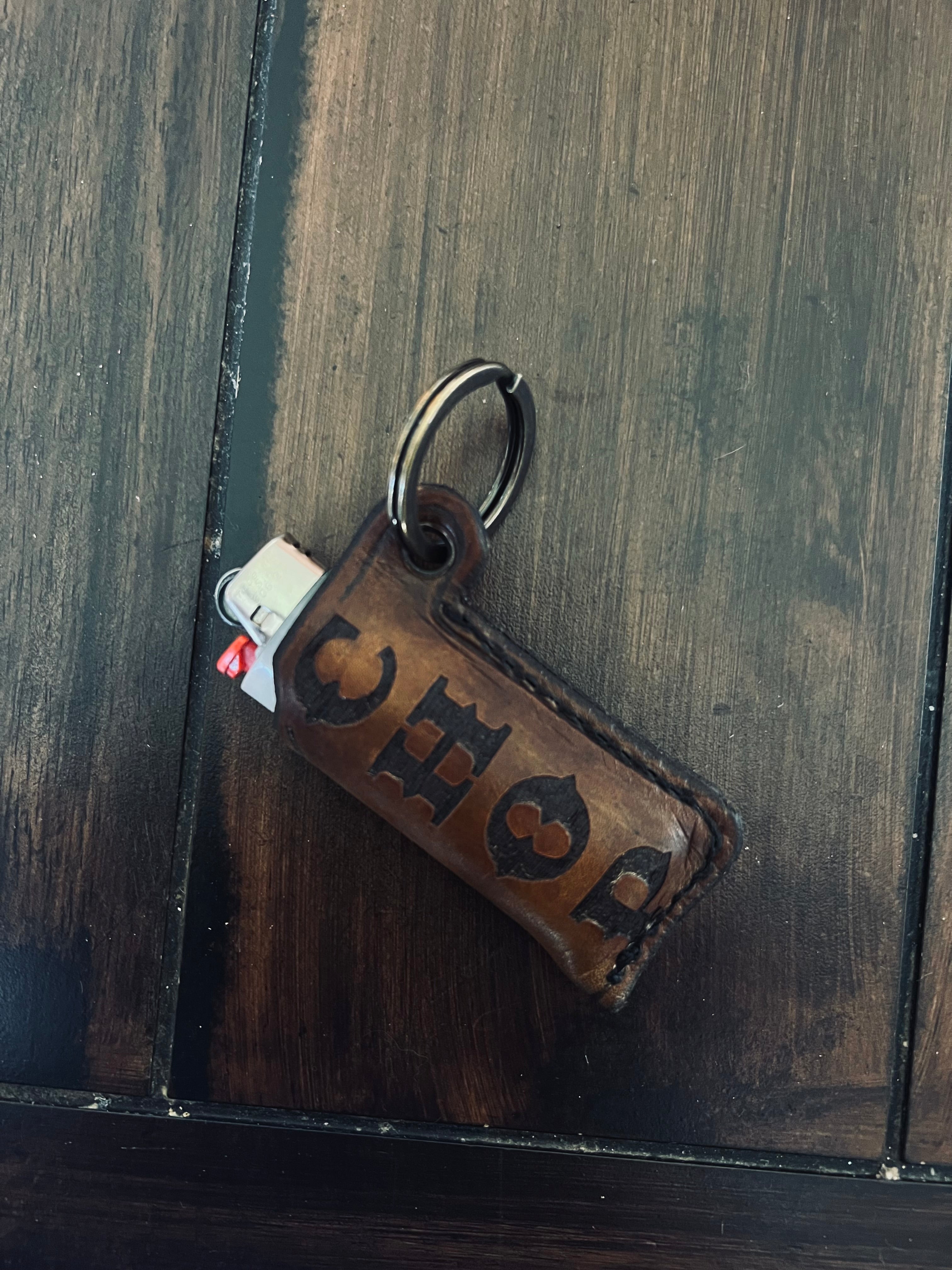 Chop Lighter Leather Keychain (Brown)